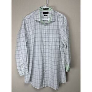 Paul Frederick Non-Iron Cotton Dress Shirt 17-33 With Contrast Trim White Green